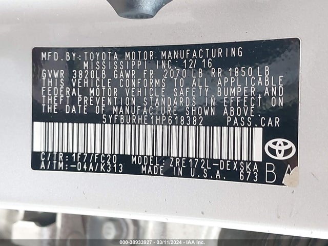 Toyota Corolla Se Special Edition 2017 5YFBURHE1HP618382 Image 9