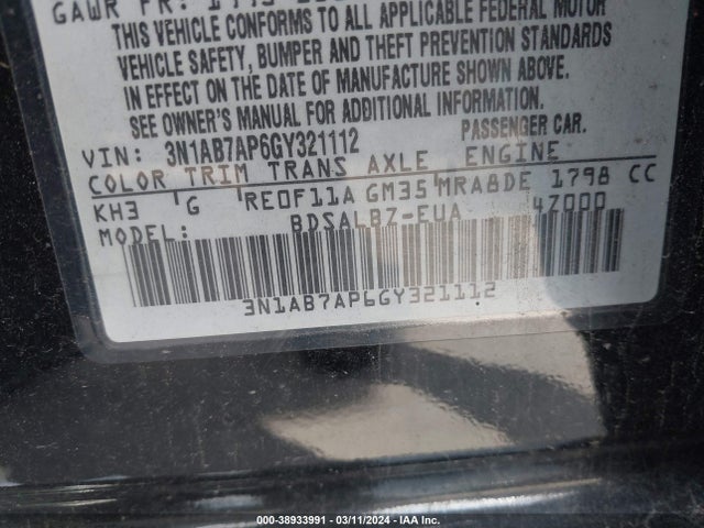 Nissan SENTRA S 2016 3N1AB7AP6GY321112 Image 9