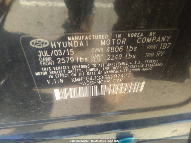 Hyundai Azera 2016 KMHFG4JG3GA507421 Image 9