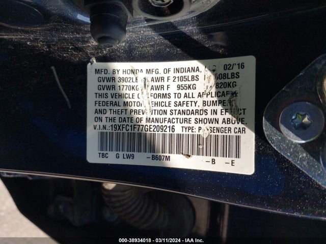 19XFC1F77GE209216 Honda Civic Ex-l
