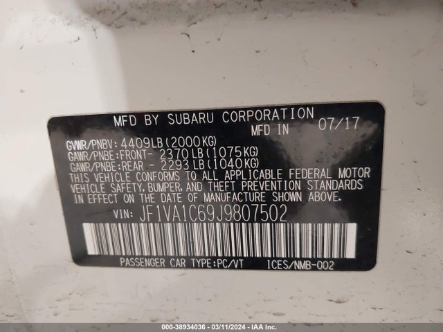 Subaru Wrx Premium 2018 JF1VA1C69J9807502 Image 9
