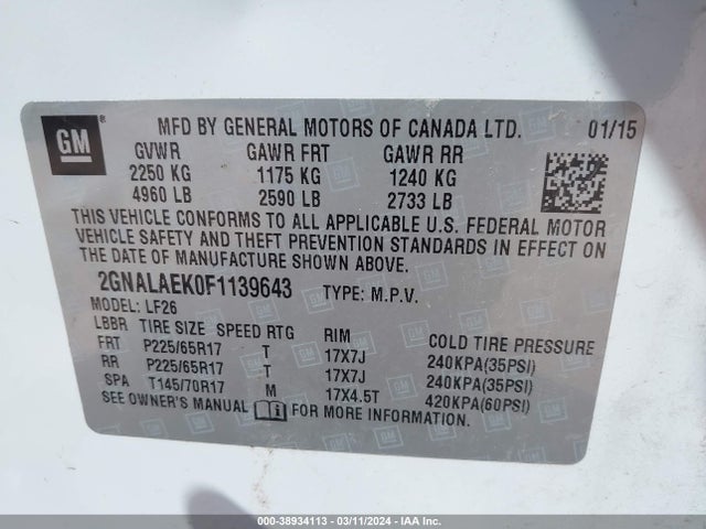 Chevrolet EQUINOX LS 2015 2GNALAEK0F1139643 Image 9
