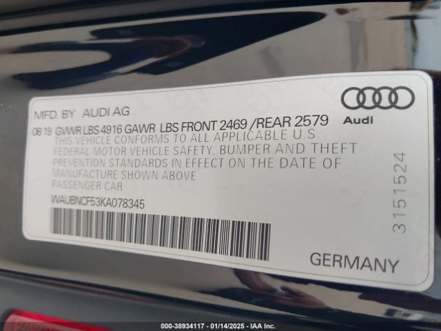 WAUBNCF53KA078345 Audi A5 45 Premium