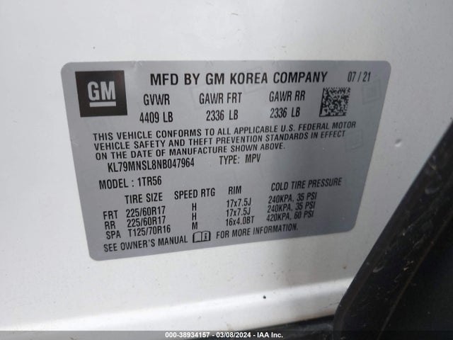 Chevrolet Trailblazer Awd Ls 2022 KL79MNSL8NB047964 Image 9