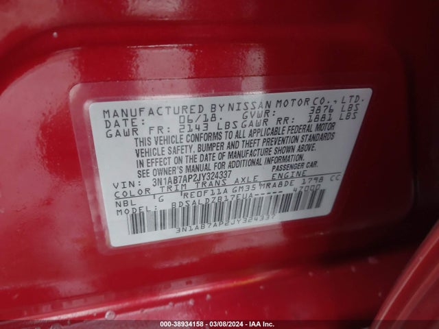 Nissan SENTRA SV 2018 3N1AB7AP2JY324337 Image 9