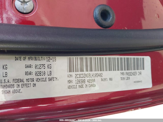 Dodge Challenger Sxt 2020 2C3CDZAG9LH105402 Image 9