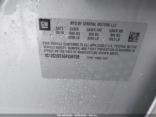 Chevrolet Malibu 1fl 2016 1G1ZC5ST3GF298708 Image 9
