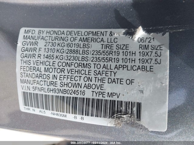 Honda Odyssey Elite 2022 5FNRL6H93NB024516 Image 9