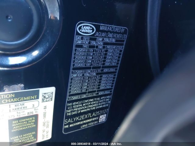 SALYK2EX7LA253127 Land Rover Range Rover Velar P250 R-dynamic S