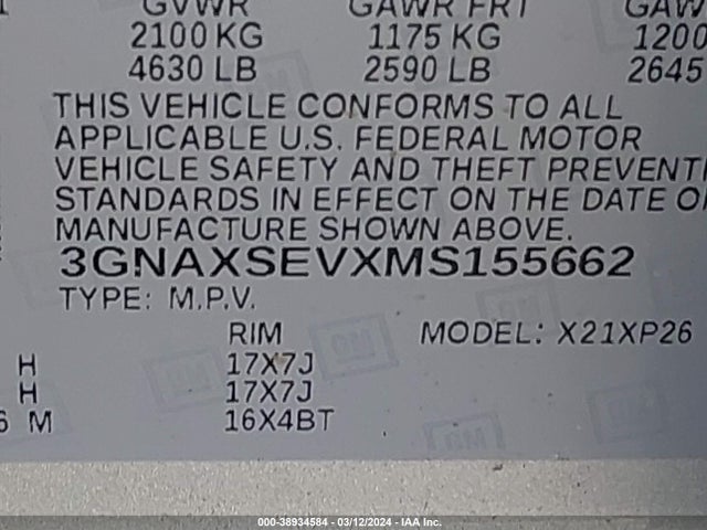 Chevrolet Equinox Awd Ls 2021 3GNAXSEVXMS155662 Image 9