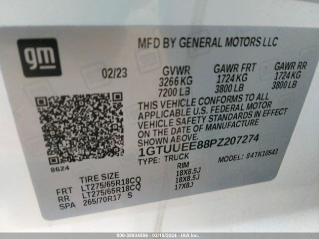 1GTUUEE88PZ207274 GMC Sierra 1500 4wd  Short Box At4
