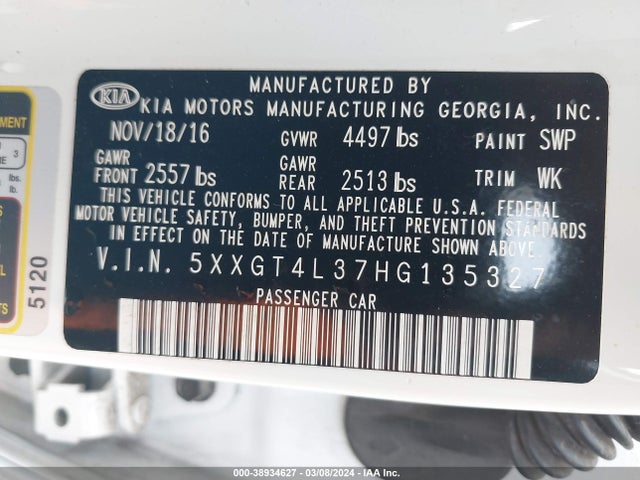 KIA Optima Lx 2017 5XXGT4L37HG135327 Image 9