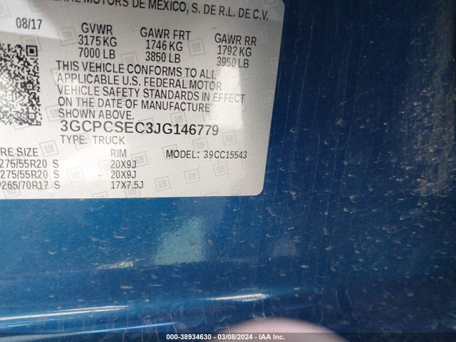 Chevrolet Silverado 1500 1lz 2018 3GCPCSEC3JG146779 Image 9