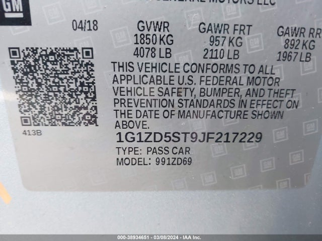 Chevrolet MALIBU LT 2018 1G1ZD5ST9JF217229 Image 9
