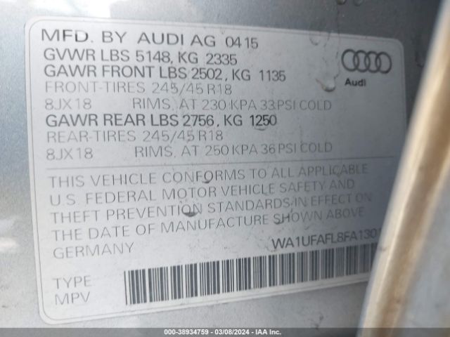 WA1UFAFL8FA130144 Audi Allroad 2.0t Premium