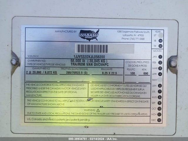 1JJV532DXJL058200 Wabash National Corp Dry Van Duraplate