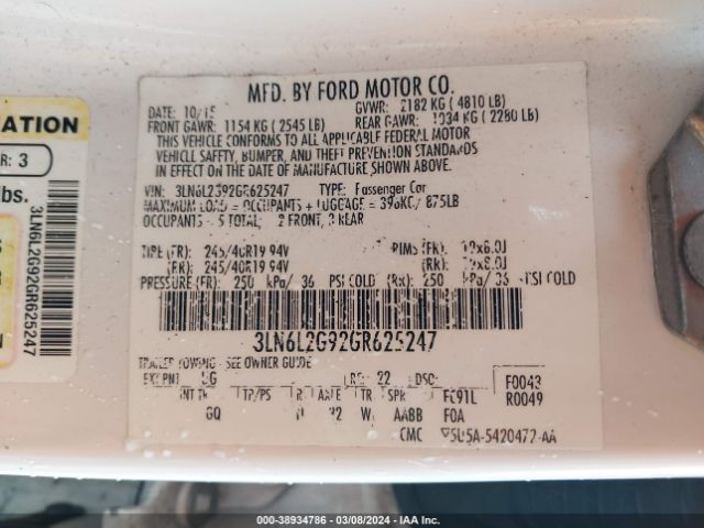 3LN6L2G92GR625247 Lincoln MKZ