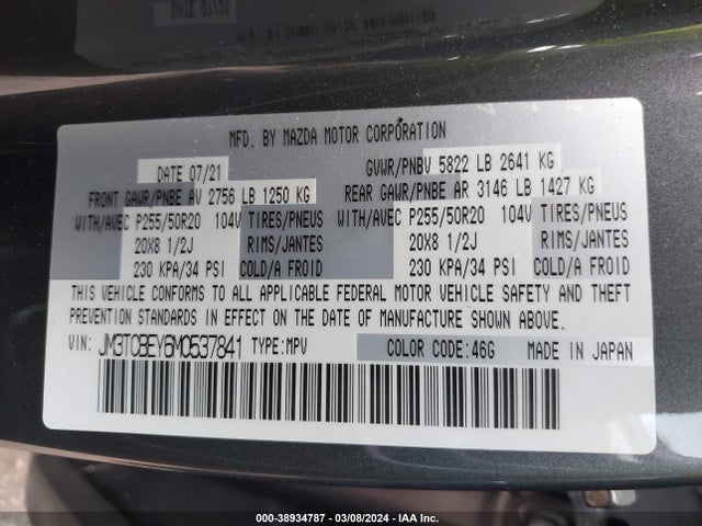 JM3TCBEY6M0537841 Mazda Cx-9 Signature