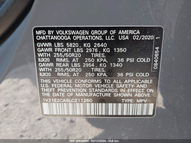 1V21E2CA6LC211260 Volkswagen Atlas Cross Sport 3.6l V6 Se W/technology/3.6l V6 Se W/technology R-line