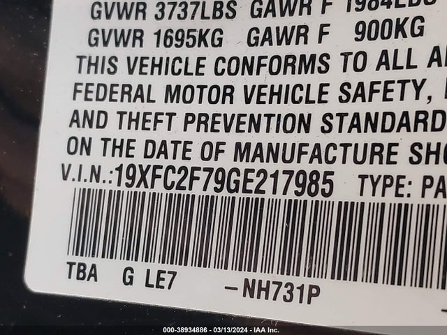Honda CIVIC EX 2016 19XFC2F79GE217985 Image 9