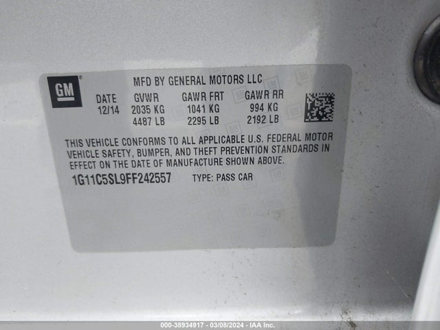 Chevrolet MALIBU 1LT 2015 1G11C5SL9FF242557 Image 9