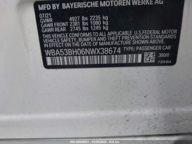 WBA53BH06NWX38674 BMW 530 I