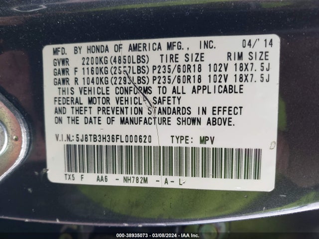 Acura RDX 2015 5J8TB3H36FL000620 Image 9