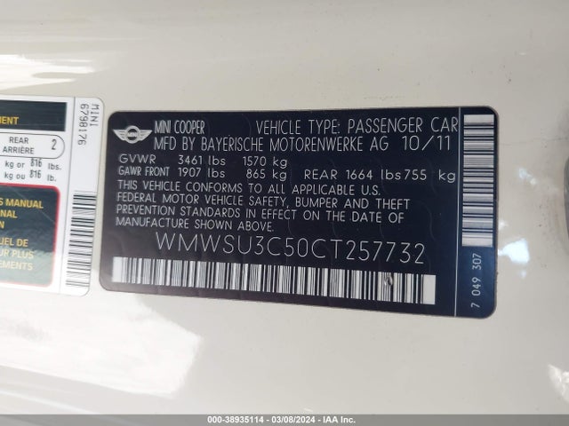 2012 MINI COOPER WMWSU3C50CT257732 Photo 8
