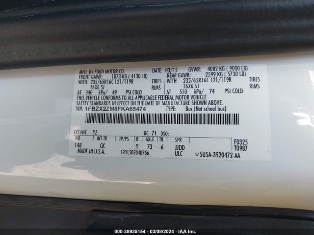 Ford Transit-350 Xlt 2015 1FBZX2ZM8FKA65474 Image 9