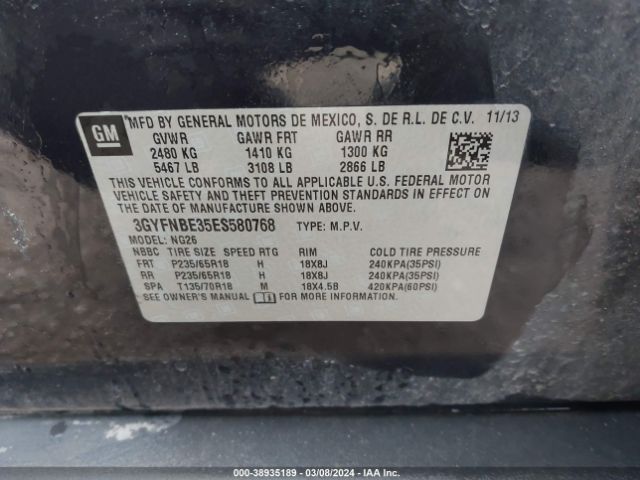 3GYFNBE35ES580768 Cadillac Srx Luxury Collection