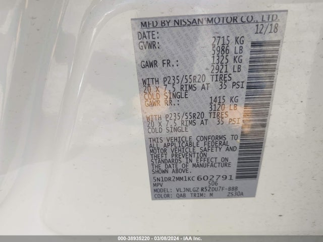 Nissan Pathfinder Sl 2019 5N1DR2MM1KC602791 Image 9