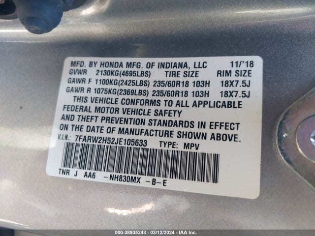 Honda CR-V EX 2018 7FARW2H52JE105633 Image 9