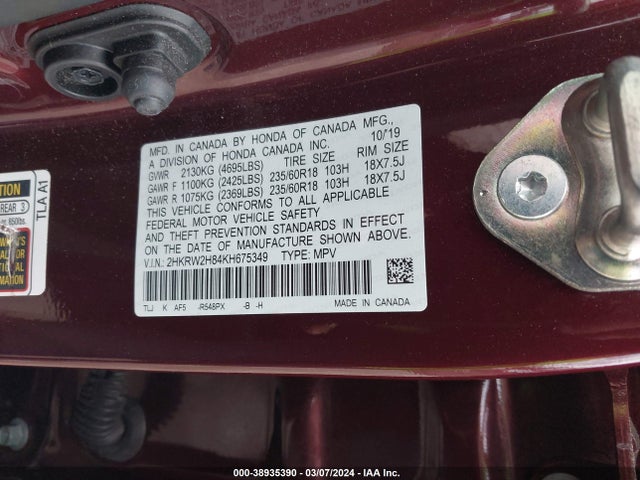 Honda Cr-v Ex-l 2019 2HKRW2H84KH675349 Image 9