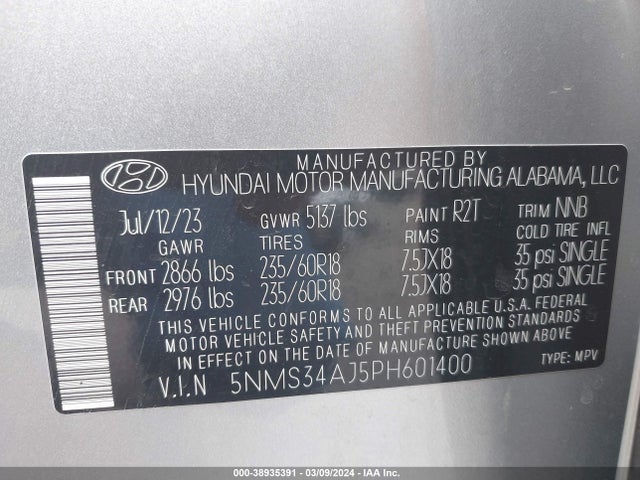 Hyundai Santa Fe Sel 2023 5NMS34AJ5PH601400 Image 9