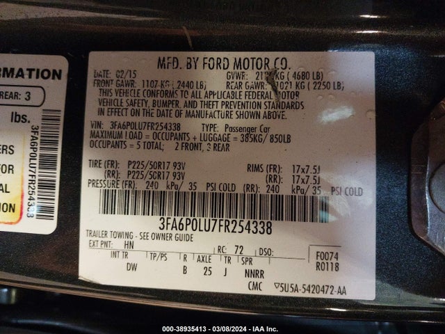 Ford Fusion Hybrid Se 2015 3FA6P0LU7FR254338 Image 9