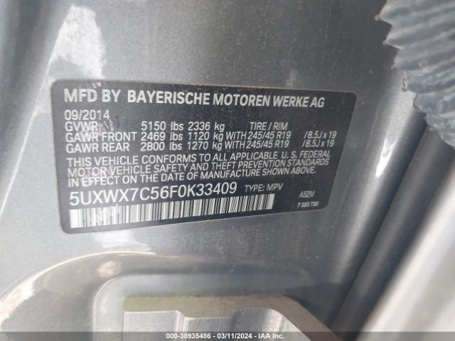 5UXWX7C56F0K33409 BMW X3 Xdrive35i