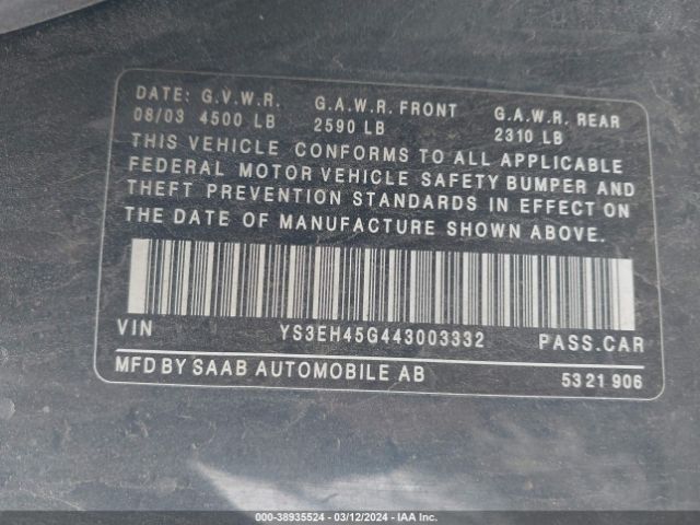 2004 SAAB 9-5 YS3EH45G443003332 Photo 8