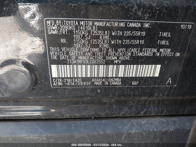 Toyota Rav4 Xle Premium 2020 2T3A1RFV3LC062552 Image 9
