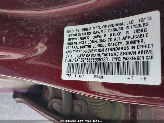 Honda Civic Lx 2014 19XFB2F56EE006130 Image 9
