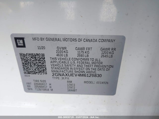 Chevrolet Equinox Awd Lt 2021 2GNAXUEV4M6129830 Image 9