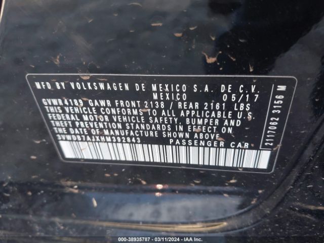 3VWDB7AJXHM392843 Volkswagen Jetta 1.4t Se