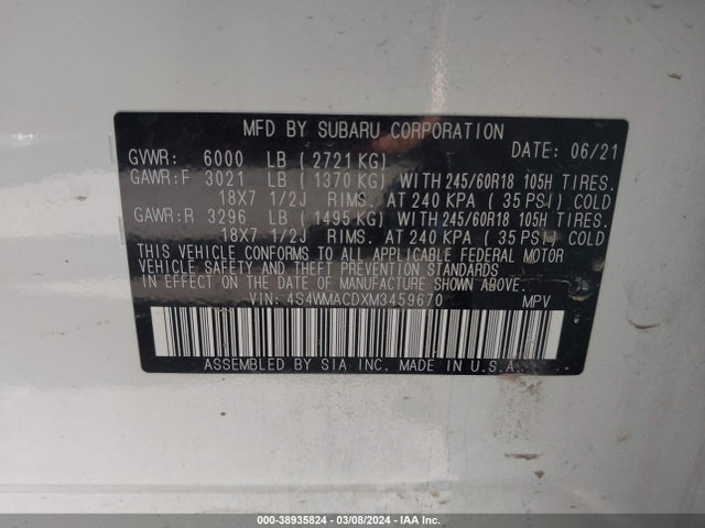 Subaru Ascent Premium 2021 4S4WMACDXM3459670 Image 9