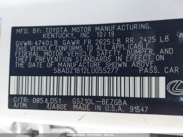 Lexus ES 350 2020 58ADZ1B12LU055277 Image 9