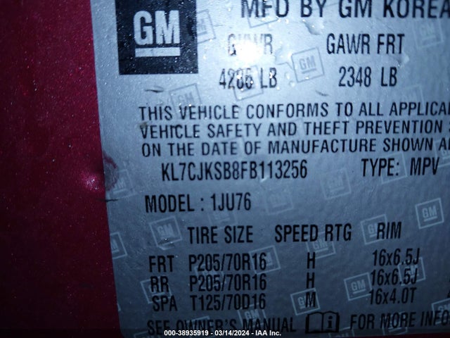 Chevrolet Trax 1ls 2015 KL7CJKSB8FB113256 Image 9