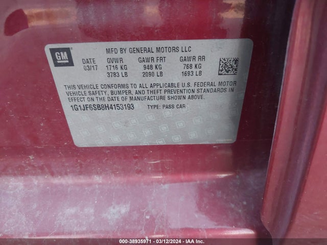 Chevrolet Sonic Premier Auto 2017 1G1JF6SB8H4153193 Image 9