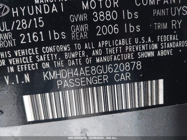 Hyundai Elantra Limited 2016 KMHDH4AE8GU620878 Image 9