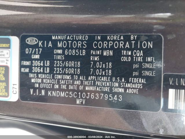 KNDMC5C10J6379543 KIA SEDONA EX