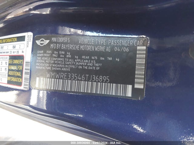 2006 MINI COOPER S WMWRE33546TJ36895 Photo 8
