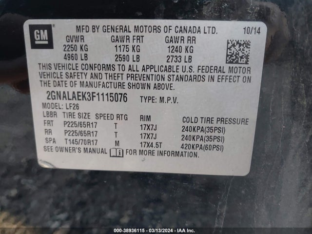 Chevrolet EQUINOX LS 2015 2GNALAEK3F1115076 Image 9
