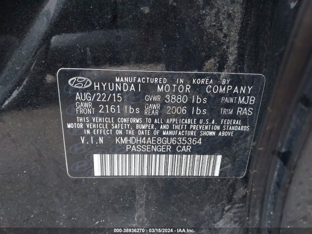 Hyundai ELANTRA SE 2016 KMHDH4AE8GU635364 Image 9